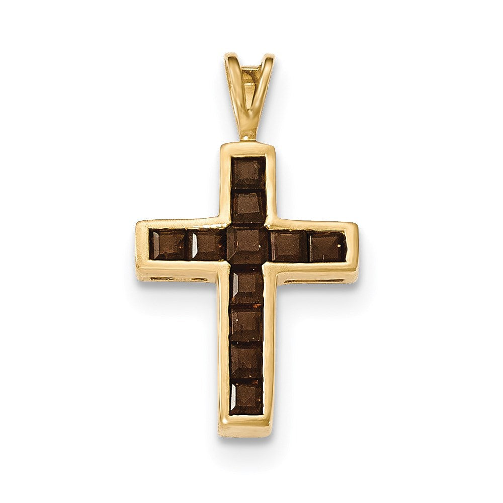 14K Gelbgold Rauchquarz-Kreuzanhänger