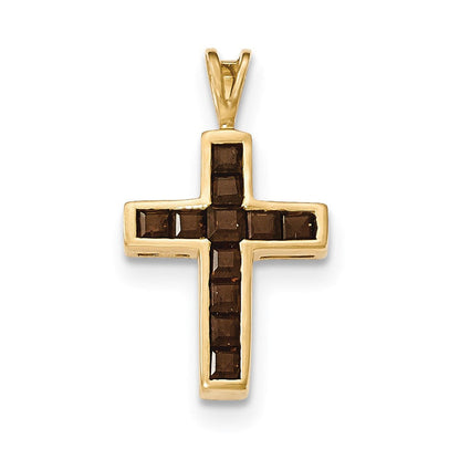 14K Gelbgold Rauchquarz-Kreuzanhänger