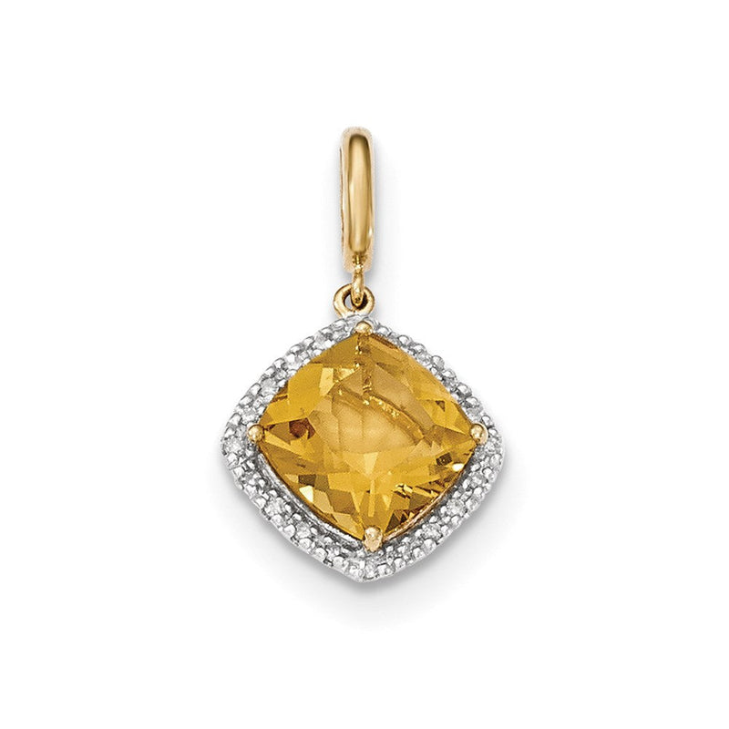 14K Gelbgold Citrin-Anhänger mit Diamant-Halo