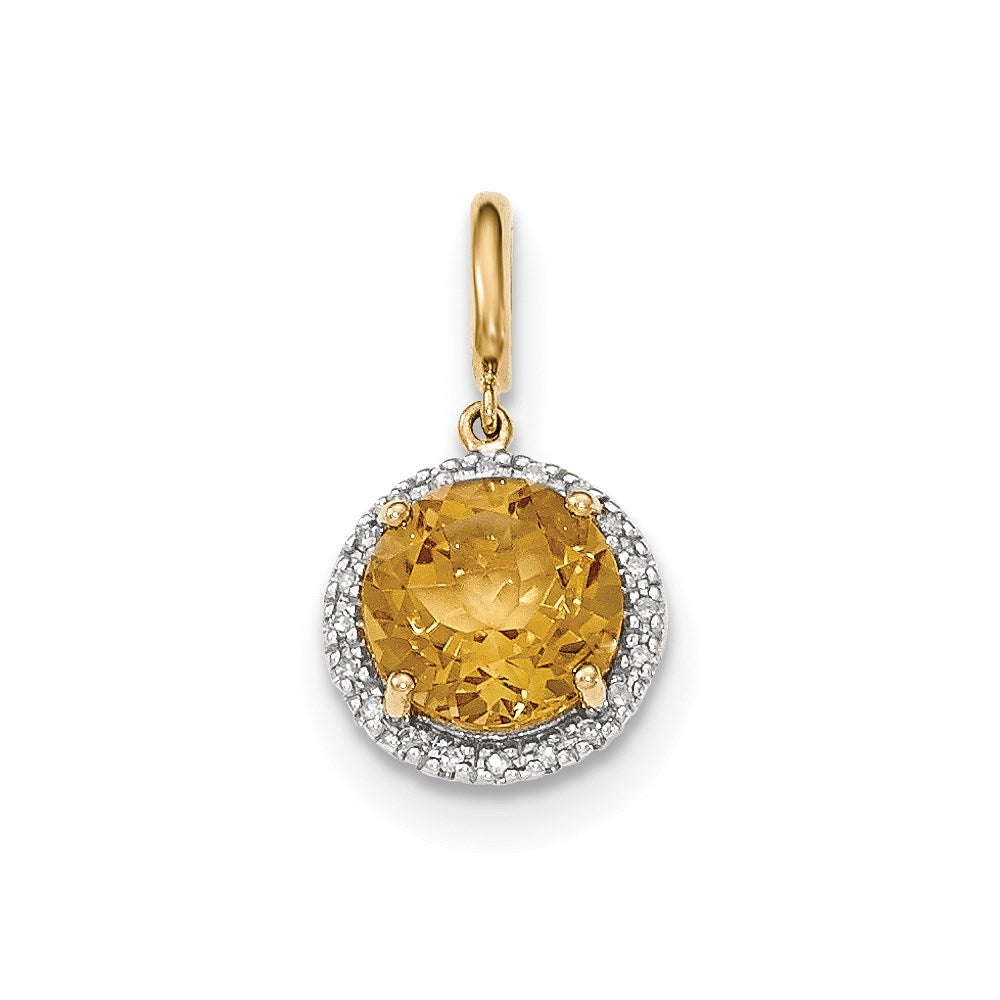14K Gelbgold Citrin-Anhänger mit Diamant-Halo (Echtdiamant)