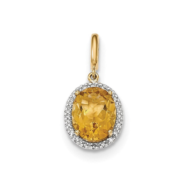 14K Gelbgold Citrin-Anhänger mit Diamant-Halo (echter Diamant)