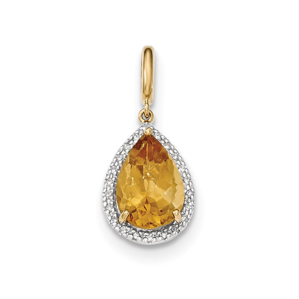 14K Gelbgold Citrin-Anhänger mit Diamant-Halo (echte Diamanten)