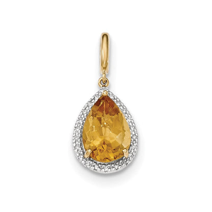 14K Gelbgold Citrin-Anhänger mit Diamant-Halo (echte Diamanten)