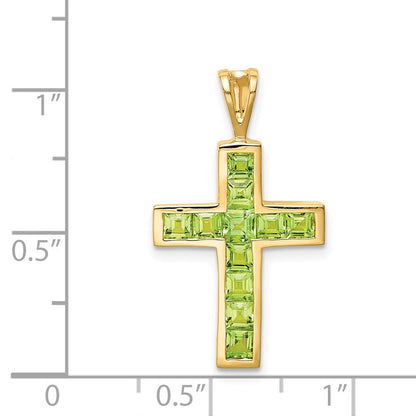 14K Gelbgold Peridot-Kreuz-Anhänger