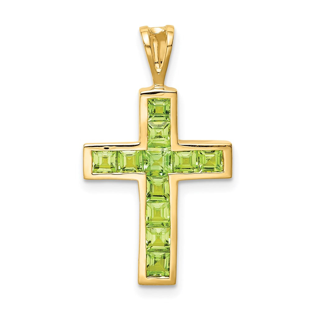14K Gelbgold Peridot-Kreuz-Anhänger