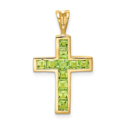 14K Gelbgold Peridot-Kreuz-Anhänger