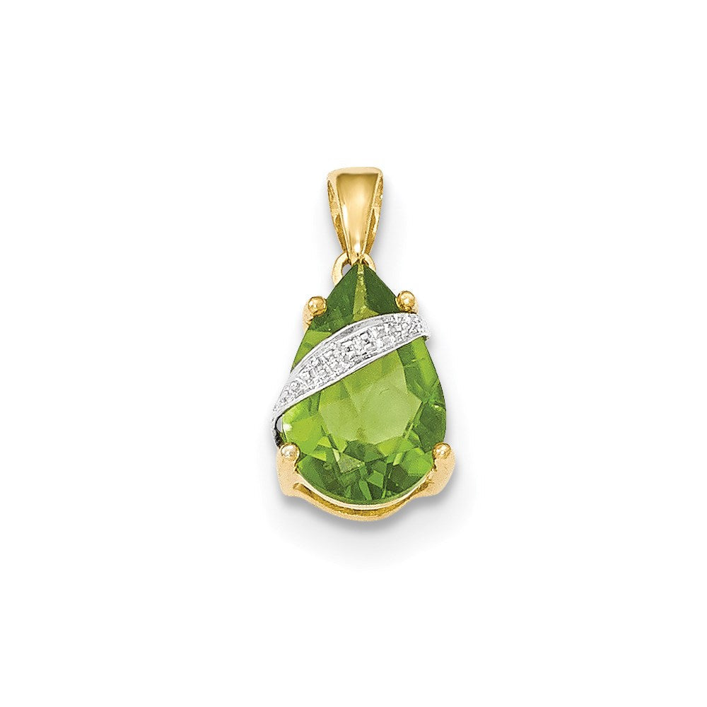 14 Karat Gelbgold Anhänger mit Peridot und echten Diamanten