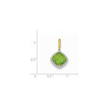 14K Gelbgold Peridot-Anhänger mit echtem Diamant-Halo