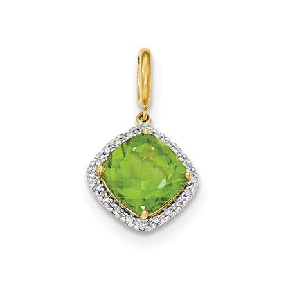 14K Gelbgold Peridot-Anhänger mit echtem Diamant-Halo