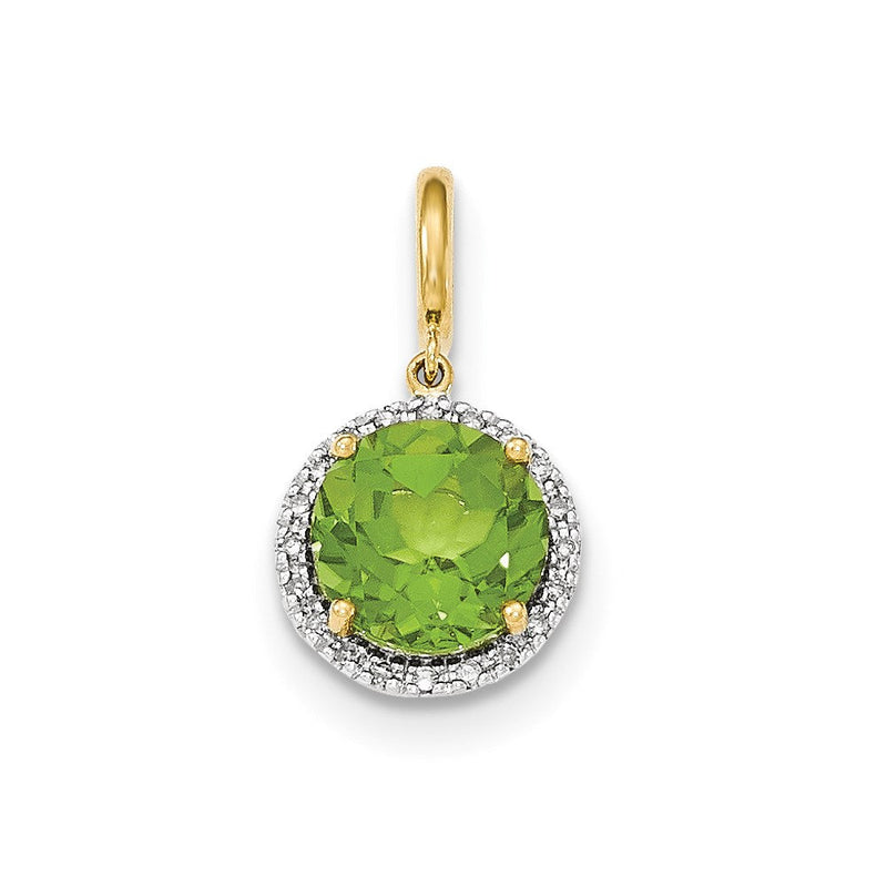 14K Gelbgold Peridot-Anhänger mit Diamant-Halo