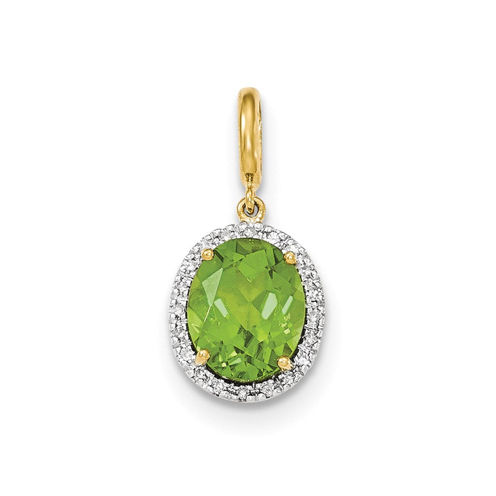 14K Gelbgold Peridot-Anhänger mit Diamant-Halo (echte Diamanten)