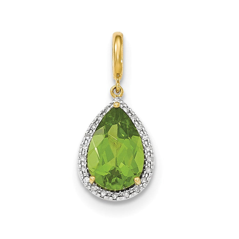 14K Gelbgold Anhänger mit Peridot und Diamant-Halo