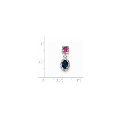 14K Weißgold Diamant-Saphir-und-Rubin-Anhänger
