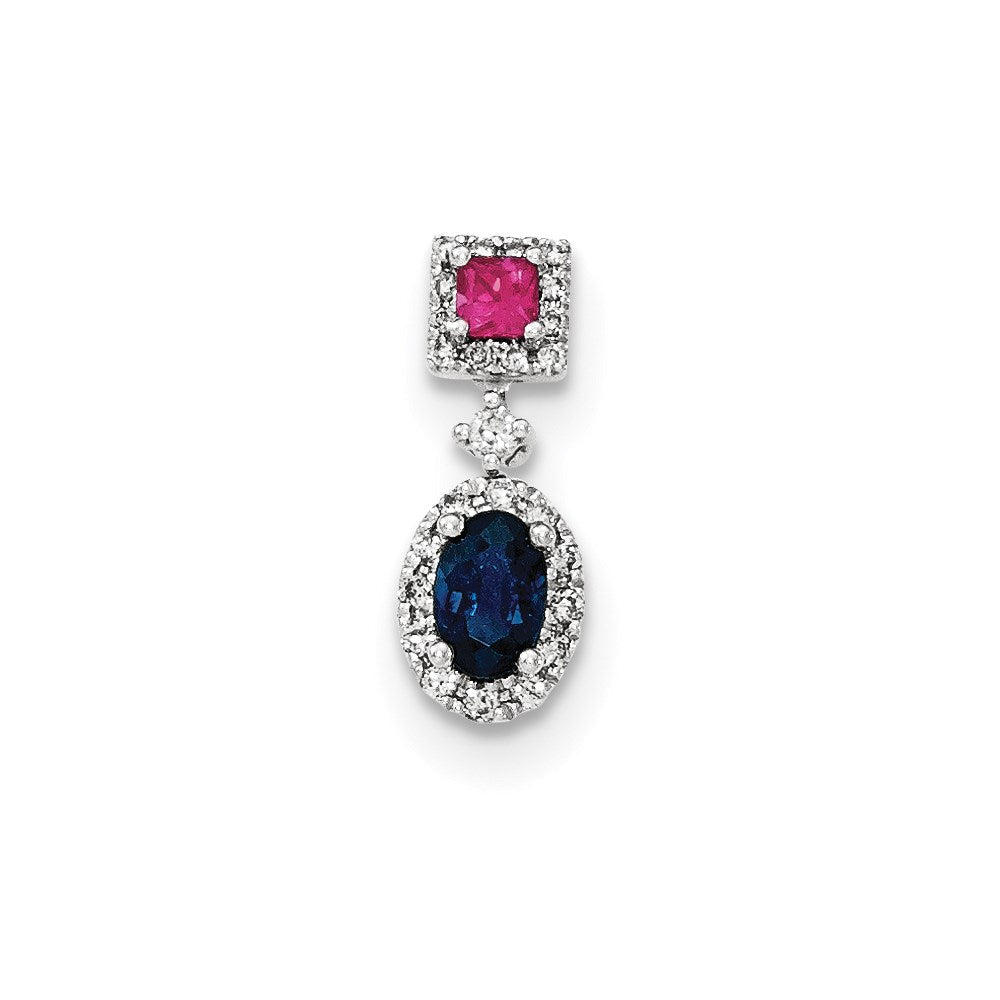 14K Weißgold Diamant-Saphir-und-Rubin-Anhänger