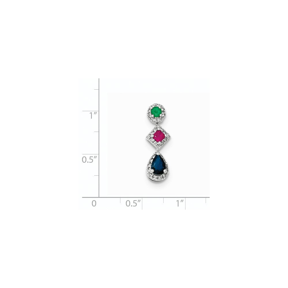 14K Weißgold Diamant-, Saphir-, Smaragd- und Rubin-Anhänger