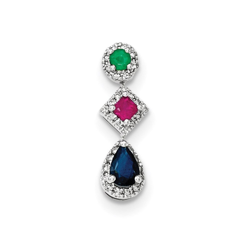 14K Weißgold Diamant-, Saphir-, Smaragd- und Rubin-Anhänger