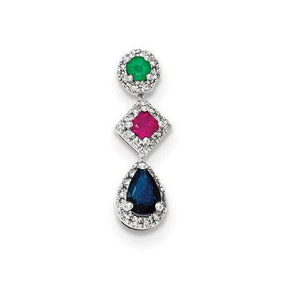 14K Weißgold Diamant-, Saphir-, Smaragd- und Rubin-Anhänger