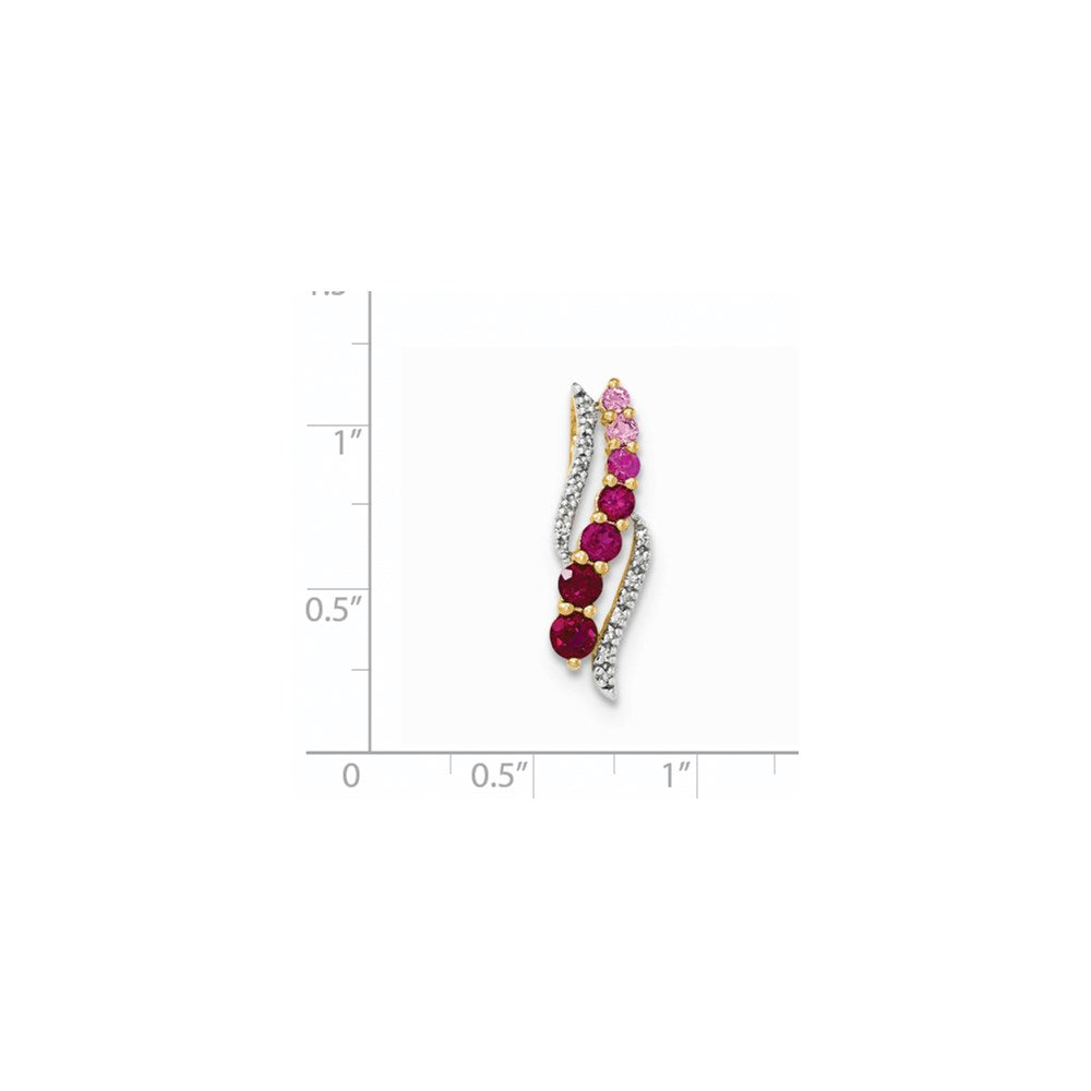 14K Gelbgold-Anhänger mit synthetischem Rosa-Saphir/synthetischem Rubin und echtem Diamant