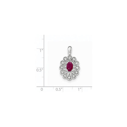 14K Weißgold Anhänger mit echten Diamanten und Rubinen