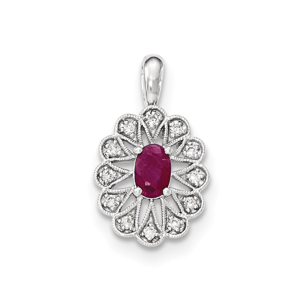 14K Weißgold Anhänger mit echten Diamanten und Rubinen