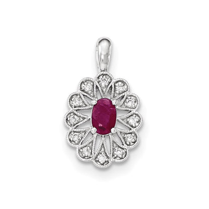 14K Weißgold Anhänger mit echten Diamanten und Rubinen