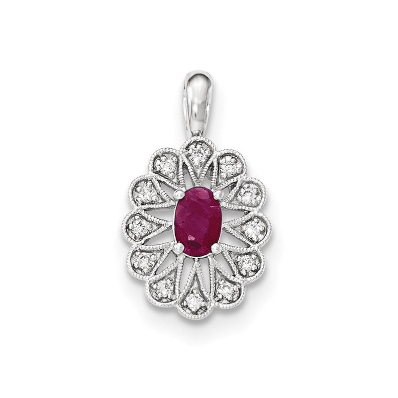 14K Weißgold Anhänger mit echten Diamanten und Rubinen