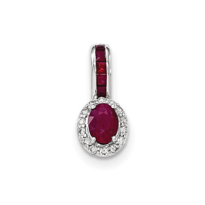 14K Weißgold Anhänger mit echtem Diamant und Rubin mit Halo