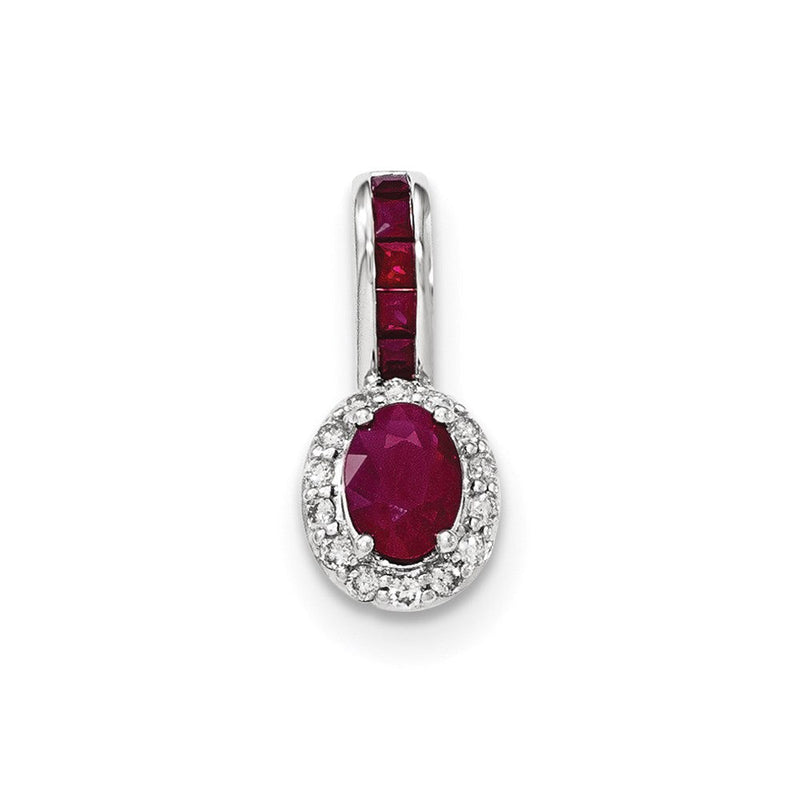 14K Weißgold Anhänger mit echtem Diamant und Rubin mit Halo