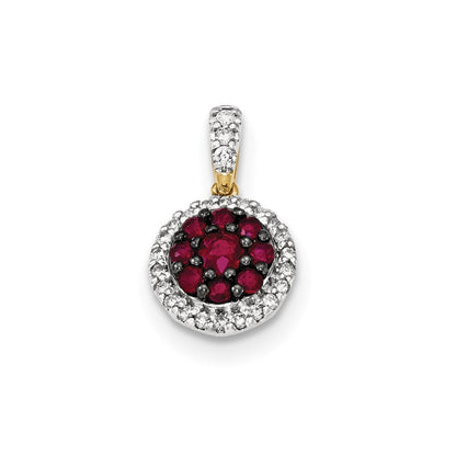 14K Gelbgold Anhänger mit echten Diamanten und Rubin