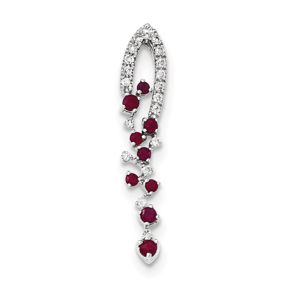 14K Weißgold Anhänger mit echtem Diamant und Rubin
