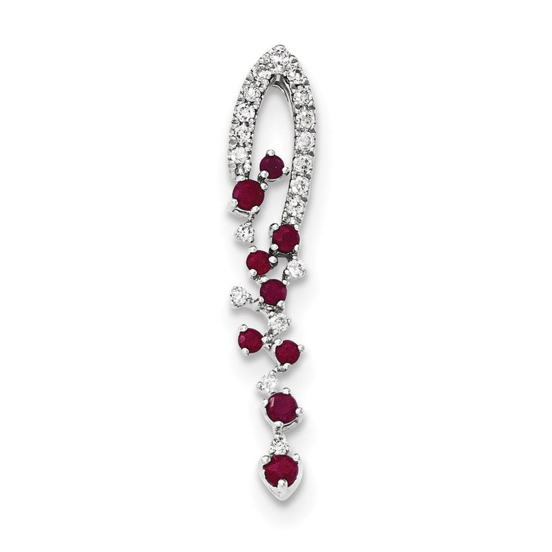 14K Weißgold Anhänger mit echtem Diamant und Rubin
