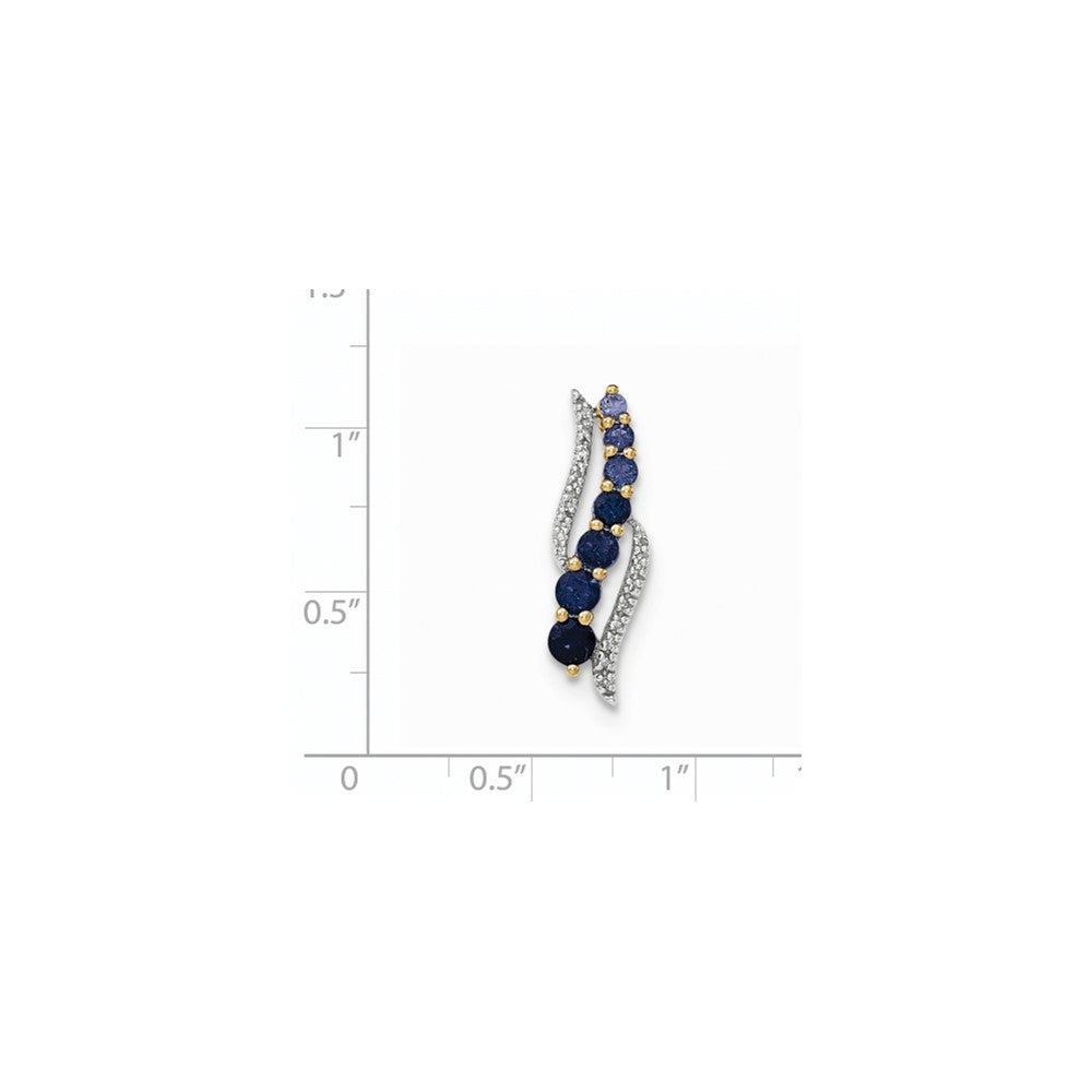 14 K Gelbgold Anhänger mit im Labor gezüchtetem Ceylon-Saphir/im Labor gezüchtetem Saphir und echtem Diamant