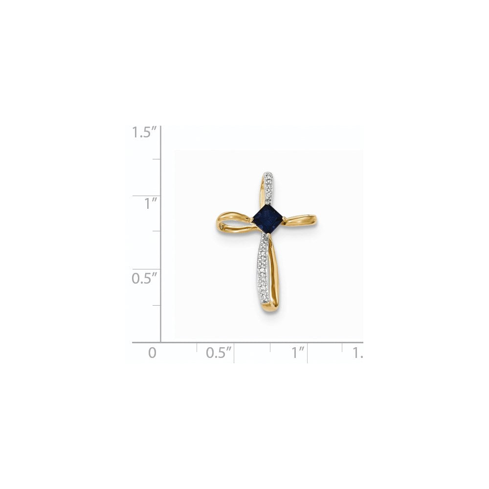 14K Gelbgold Anhänger Kreuz mit synthetischem Saphir und echten Diamanten