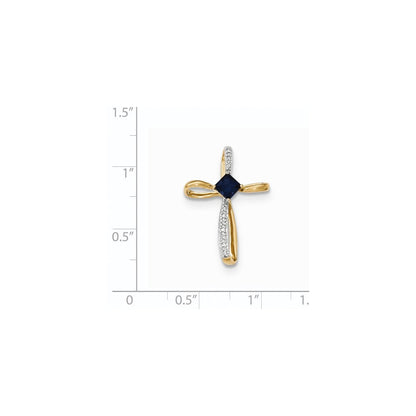 14K Gelbgold Anhänger Kreuz mit synthetischem Saphir und echten Diamanten