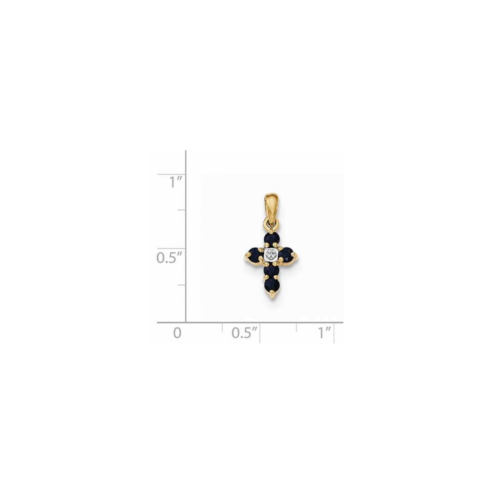 Kreuzanhänger aus 14K Gelbgold mit Saphir und echten Diamanten