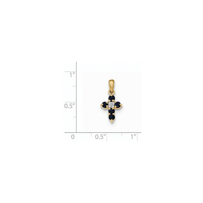 Kreuzanhänger aus 14K Gelbgold mit Saphir und echten Diamanten