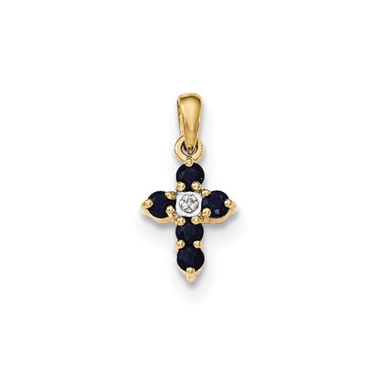Kreuzanhänger aus 14K Gelbgold mit Saphir und echten Diamanten