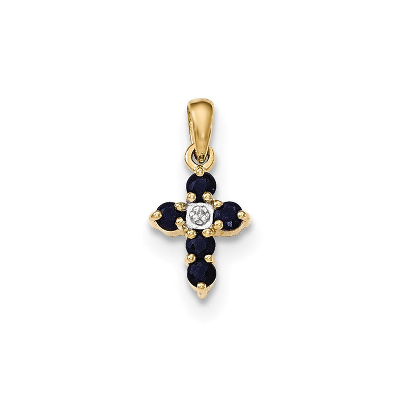 Kreuzanhänger aus 14K Gelbgold mit Saphir und echten Diamanten
