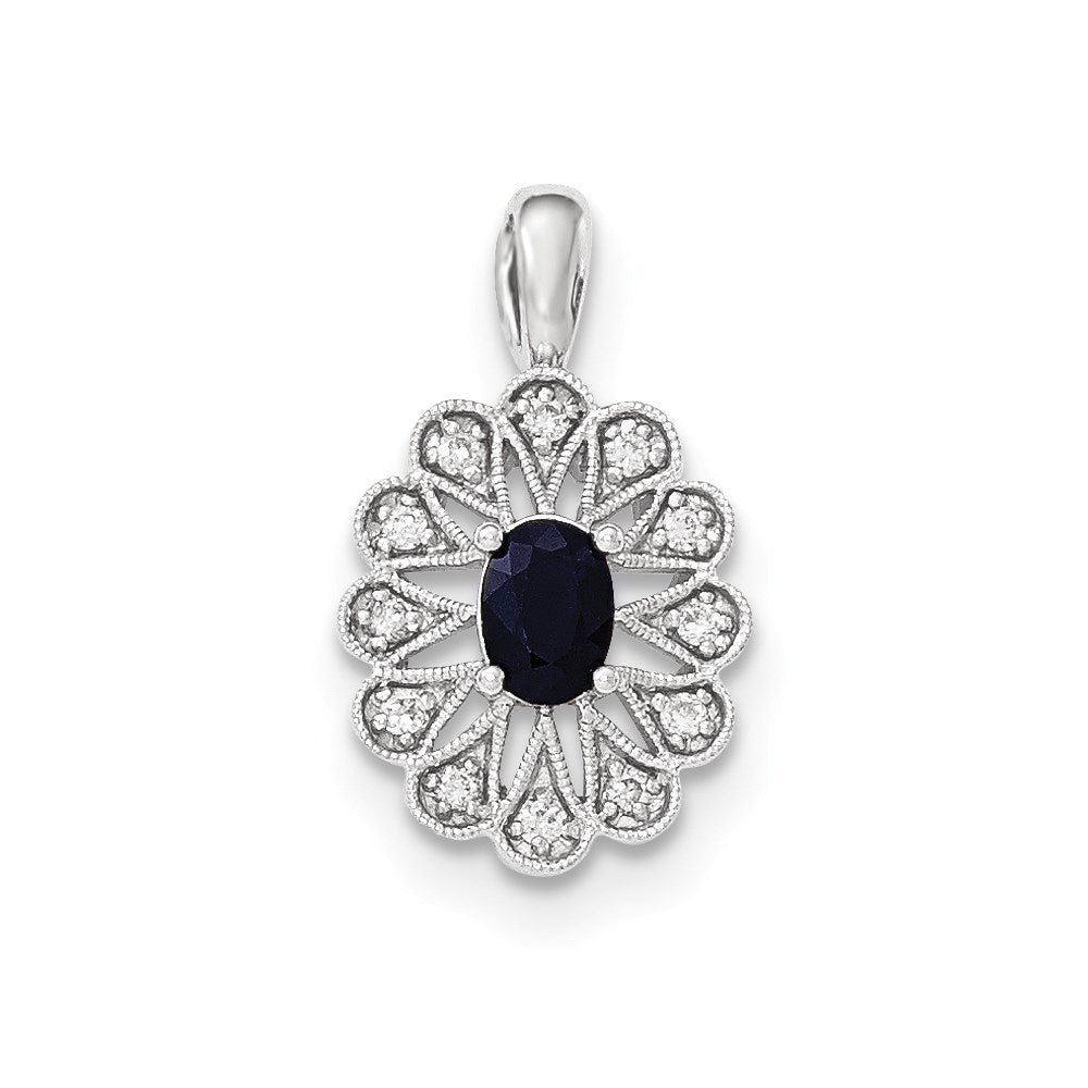 14K Weißgold Echter Diamant- und Saphir-Anhänger