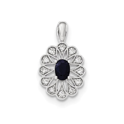 14K Weißgold Echter Diamant- und Saphir-Anhänger