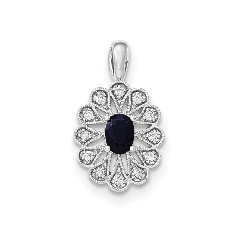 14K Weißgold Echter Diamant- und Saphir-Anhänger
