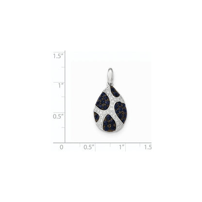 14K Weißgold Anhänger mit echtem Diamant und Saphir, Tropfenform