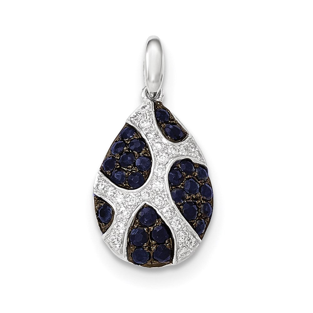 14K Weißgold Anhänger mit echtem Diamant und Saphir, Tropfenform