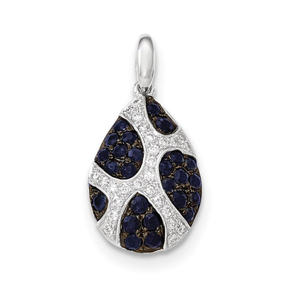 14K Weißgold Anhänger mit echtem Diamant und Saphir, Tropfenform