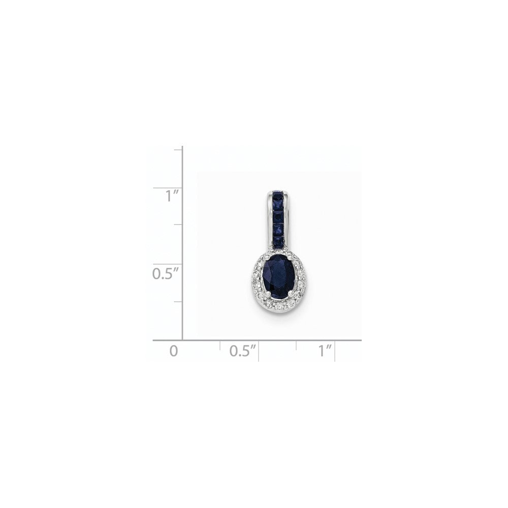 14K Weißgold Anhänger mit echtem Diamant und Saphir mit Halo