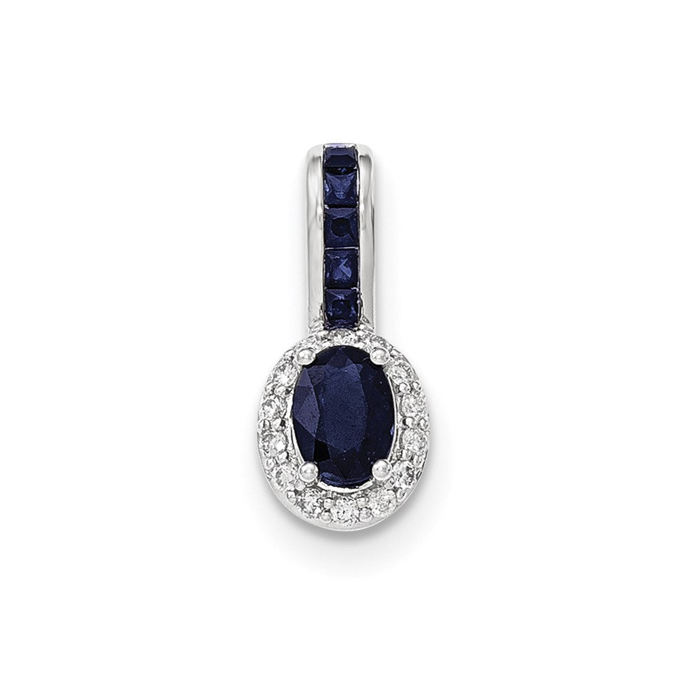 14K Weißgold Anhänger mit echtem Diamant und Saphir mit Halo