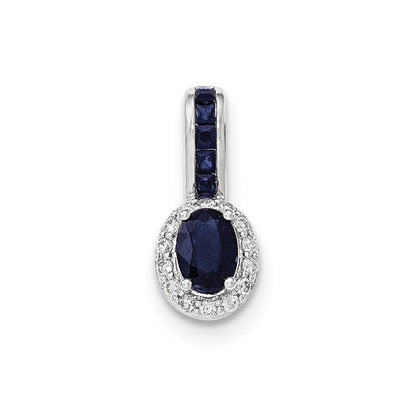 14K Weißgold Anhänger mit echtem Diamant und Saphir mit Halo