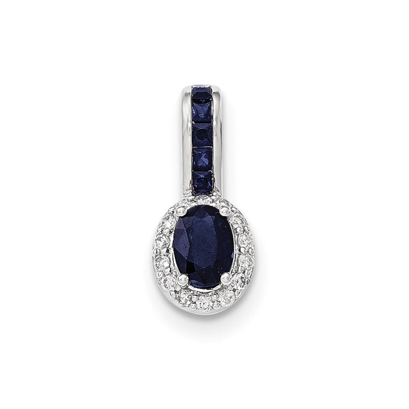 14K Weißgold Anhänger mit echtem Diamant und Saphir mit Halo