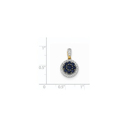 14K Gelbgold Anhänger mit echtem Diamant und blauem Saphir