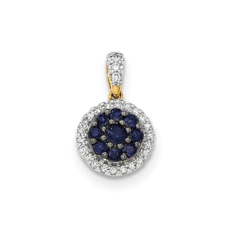 14K Gelbgold Anhänger mit echtem Diamant und blauem Saphir